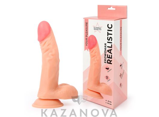 Фаллоимитатор EroWoman Realistic телесный реалистичный с мошонкой на присоске 21 см